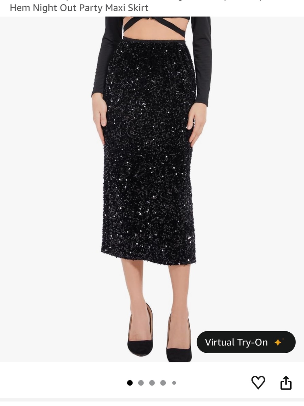 Amazon Black Sequin Midi Skirt